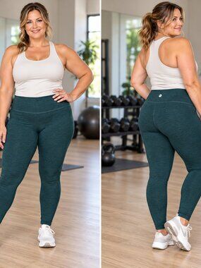Interval 2X Dark Teal High Waist Athletic Leggings Yoga Workout Activewear